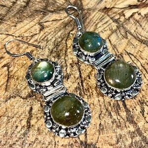 Plagioclase Labradorite Crystal Earrings 2”